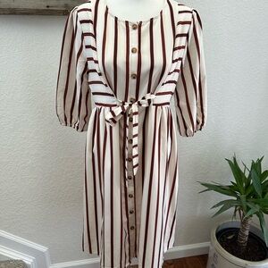 Piper &‎ Scoot Striped Button-Down Dress with Ties Ladies Large